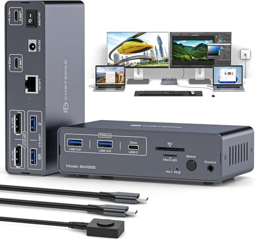 JCYMELE 4K@120Hz USB C Docking Station 2 Monitore für 2 Laptops oder Macbooks 12 in 1 USBC Dock mit 2 Displayport, 1G Ethernet, 10Gbps USBC, USBA 3.2, 5Gbps USB 3.0 und SD/microSD Kartensteckplätze