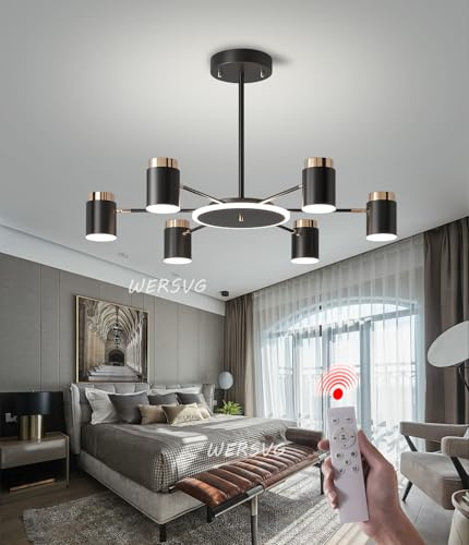 Dimbar LED Taklampa Vardagsrum Taklampa Modern Svart Metall Design Vardagsrumslampa med fjärrkontroll Ljuskrona för vardagsrum matsal Kontor sovrum Taklampa (6-flamma,48W)