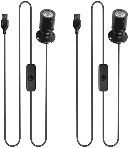 2 unidades Mini LED Spot Luz, 5 V 3 W USB Faro 360 ° giratorio aluminio Spotlight Accentlights Luz de armario Luz LED para pasillo joyas escaparates galerías blanco cálido 3000 K