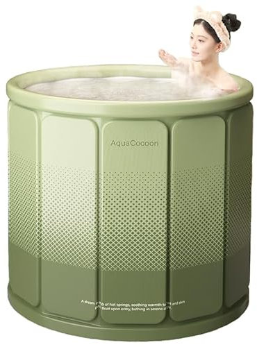Simcat Vasca da bagno pieghevole portatile, 70 x 65 cm, vasca da bagno per il ghiaccio, autoportante, per casa, spa, con strato isolante ispessito (verde)