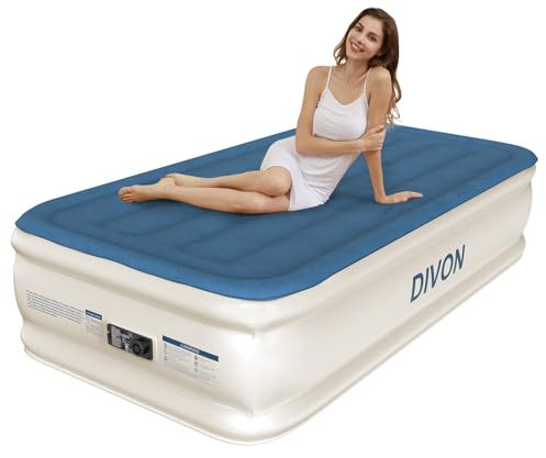 DIVON Twin Air Mattress with Built in Pump Raised,18”Single Inflatable Mattress in 2 Mins,Foldable Blow Up Mattress,Portable Twin Size Air Mattress for Camping,Travel&Floor,Air Bed for Adults,330lbs