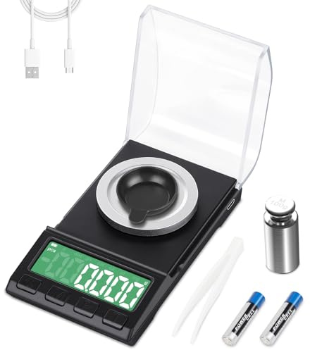 Diyife Balance de Précision 0.001g/100g avec Pare, Mini Balance Milligramme Numérique de Poche, 8 Unités-Brise, Poids de Calibrage, Pincettes, Plateau de Pesée