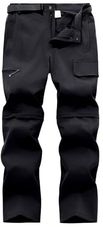 OPLERT Pantalones Outdoor Hombre, Pantalones Senderismo Desmontables, Pantalones Trabajo con Cinturón, Transpirables, Secado Rápido, Impermeables, para Verano Primavera