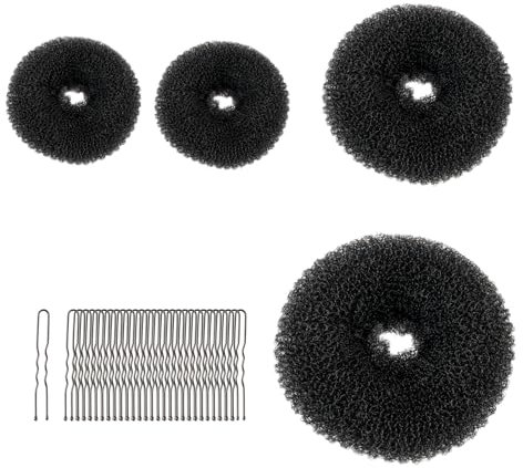 4 Pcs Hair Donuts for Buns, Hair Bun Donut Maker, Bun Rings Donut Bun Shaper Chignon Doughnut Bun Hair Accessories, Hair Doughnuts for Buns DIY Girls Women Dancer Ballerina, with 30 Hair Clips