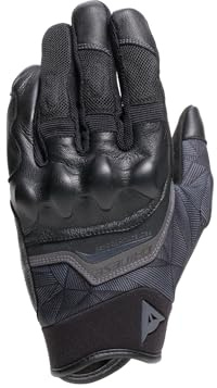 Dainese - Guantes Ermex, Guantes de Verano para Moto, Transpirables con Inserciones de Malla, Protectores Rígidos en Nudillos, Refuerzos de Piel, Pantalla Táctil, Negro y Antracita, Talla M