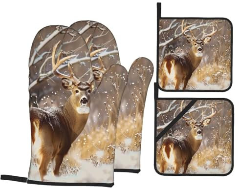 Guanti Da Forno E Presine Da Cucina Set, Free Whitetail Deer Presine Da Cucina Morbida Guanti Da Forno Professionale Guanti Da Cucina Per Natale Ringraziamento Grill