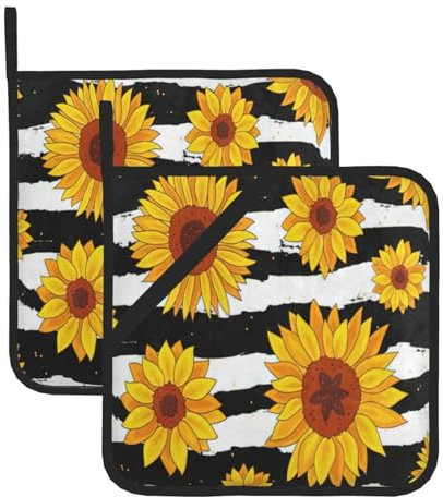 Set di 2 presine eleganti con stampa di girasoli, da cucina, per donne e uomini, per cucinare al forno a microonde