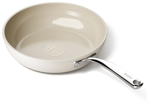 Redchef Sartén de cerámica antiadherente de 24 cm, 24 cm, revestimiento de cerámica, para todo tipo de cocinas, sin PTFE, sin PFAS, sin PFOA, apta para inducción, apta para horno, lavavajillas (beige)