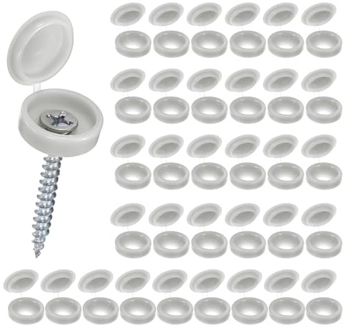 M METERXITY 100-Pack Plastic Hinged Screw Cover Caps, 4mm Shutter Screws with Caps, Fold Snap Washer Covers, Washer Flip Protection Covering M3 M4 M5 Screws Heads [Light Gray]