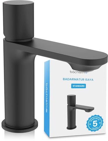 Bächlein Badarmatur Isaya in modernem Design, Einhebelmischer mit langlebiger Keramikkartusche und Montage-Set, Bad Wasserhahn Schwarz Matt