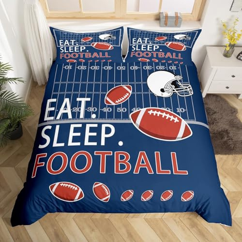 Homemissing Rugby Housse de Couette 140x200cm Terrain de Football Parure de Lit Enfants garçons Filles décoration Balle Jeux Quilts Microfibre Marine Ensemble de Literie Chambre