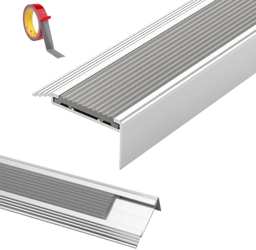 YUQIWKK Treppenkantenprofil Selbsklebend Aus Alu, Treppenprofil Mit Rutschfester Gummi, Treppenwinkel Für Laminat, Parkett, Treppen Stufenkantenprofil, Viele Größen Länge 100 cm(Gray,1mx2.1cmx4.5cm)