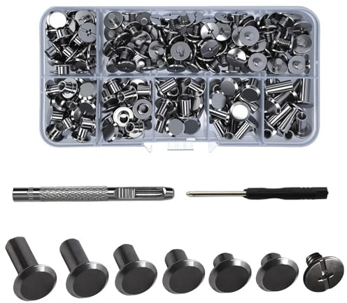 110 Pièces de Vis de Reliure de Chicago, Rivets Creux, Vis à Livres (M5 x 4/5/6/8/10/12mm) Pour Sacs, Rembourrages en Cuir, Artisanat