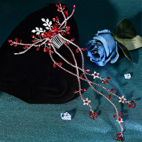 Alloy Leaf Bride Headband Headpiece Bridal Party Hair Accessories Rhinestone Wedding Hair Comb Hp873-Red