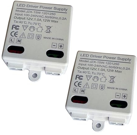 2 trasformatori LED a trasformatore 12 V/DC, mini trasformatore da 12 W, Driver a corrente continua, Mini 12 V/DC per luci LED da 12 V e strisce piccole e piatte senza requisiti di carico minimi