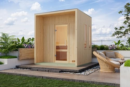 Chillroi Karibu Saunahaus Nadira Natur oder schwarz inkl. Saunaofen 9kW Außensauna Gartensauna (Natur)