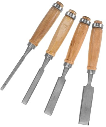 Hemobllo 4pezzi Scalpello Legno con Punta Piatta in Metallo Set Manici in Legno Strumento per Intaglio Incisione Modellatura e Scultura Portatile
