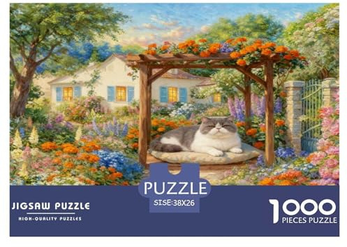 Puzzle Chat Exotic Shorthair 1000 Pièces pour Adultes Et Enfants, Jeu De Société Convivial, Casse-tête Buisson Fleuri Jardin, Décoration Intérieure, Cadeau Famille 38x26cm/1000pcs