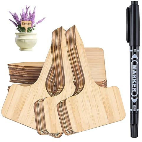 Bamboo Plant Labels, 50 Wooden Plant Markers With 1 Black Pen, Plant Labels For Outdoor Plants, Seed Labels For Gardening, Plant Tags Are Used For Garden Potted Seed Vegetables Herb And Flower Outdoor