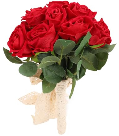 aqxreight Bouquet da Sposa Artificiale Bouquet da Sposa con Rose di Seta a Prova di Sbiadimento per la Decorazione degli Oggetti di Scena (rosso)