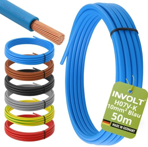 INVOLT H07V-K 50m 10mm² filo conduttore flessibile blu, cavo di collegamento in PVC venduto al metro, prodotto in Germania