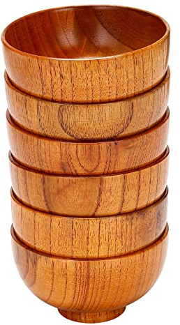 Gokelomg Set di 6 ciotole in legno per zuppa, salsa, caffè, tè, decorazione per insalata, cucina, set di