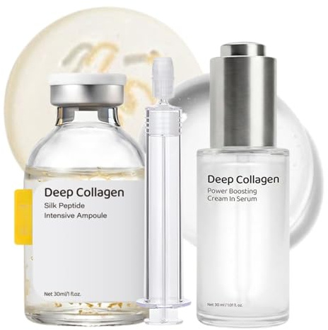 2pcs Silk Peptide Intensive Lifting Ampoule & Boosting Wrinkle Filler Collagen Serum - Korean Skincare Deep Collagen Power Duo - Anti Aging Serum for Women - Plumper Skin for Wrinkles & Elasticity