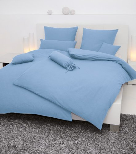 Janine Mako Soft Seersucker Bettwäsche in 19 Uni Farben 240x220 + 2 x 80x80 in bleu