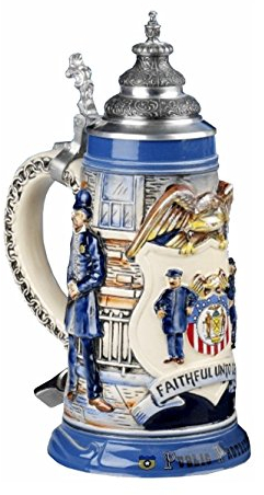 KING Jarra de cerveza alemana histórica con policias Faithful unto Death, jarra 0,75 litros