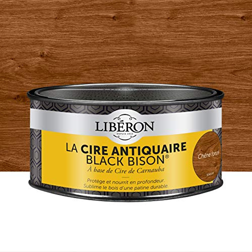 Libéron Cire Antiquaire Black Bison en Pâte, Chêne Foncé, 500cc | A base de cire de Carnauba, Protège et nourrit en profondeur, Sublime le bois d'une patine durable