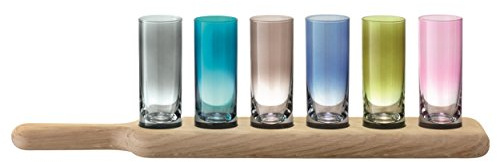 LSA International Paddle Vodka Set & Oak Paddle L40cm Assorted Colours| 1 Unit | Mouthblown & Handmade Glass | Hand Planed Wood | PX03