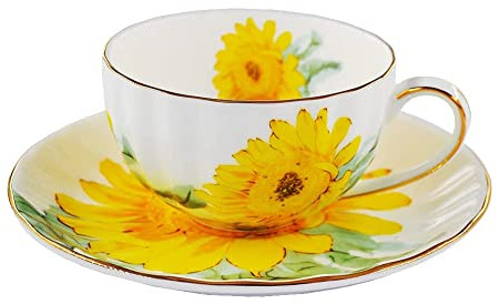 Ceramic Teacup Sunflower Vintage Coffee Mug Tea Cup with Saucer