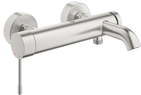 GROHE Essence, Badewannenarmatur (Duscharmatur für Badewanne, Mischbatterie mit automatischer Umstellung Wanne/Brause, mit integriertem Rücklaufventil, S-Anschlüsse), edelstahl, supersteel, 33624DC1