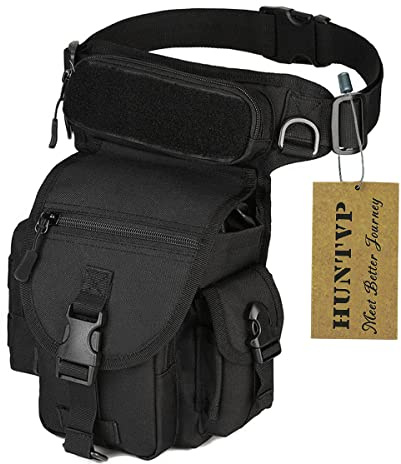 HUNTVP Pernera Moto Militar Bolsa Pierna Moto Impermeable Riñoneras Hombre para Caza Correr Ciclismo Camping Senderismo, Tipo 1-Negro