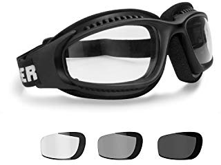 BERTONI AF113 Winddichte Motorradbrille Schutzbrille with Outriggers Antibeschlag UV Schutz - Verstellbar Elastische für Motorradhelm - Transparent Linse (Photochrome Linse)