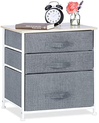 Relaxdays Regalsystem, 3 Stoff-Schubladen, HxBxT: 53 x 48 x 40 cm, universale Schubladenbox, Metall und Holz, grau