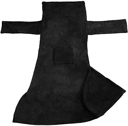 tectake 800652 2er Set TV-Decke mit Ärmeln und Tasche, superweich und flauschig, Kuscheldecke Größen (schwarz | 200x170cm | Nr. 403047)