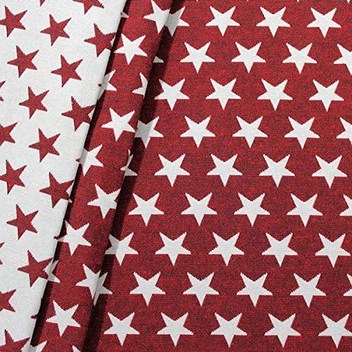 STOFFKONTOR Jacquard Dekostoff Doubleface Stars Farbe Rot-Weiss