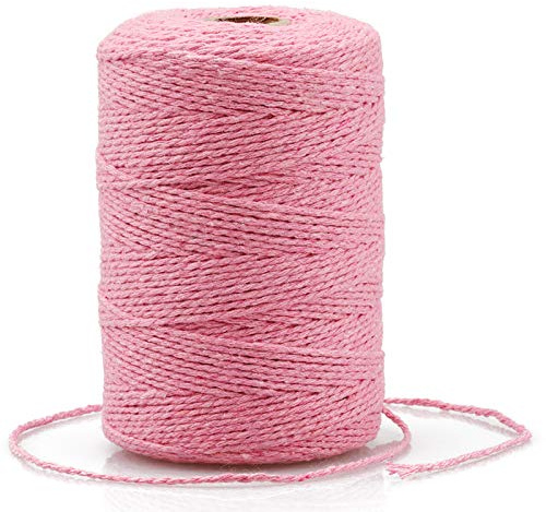 G2PLUS 200M Cuerda de Algodón,Hilo Macrame 2MM Cuerda de Manualidades,Cordel Hilo de Panadero, para Envolver Regalos,Hornear, Manualidades (Rosado)