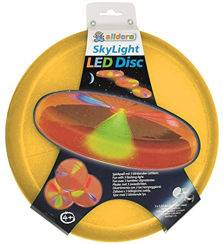 alldoro 63019 Sky Light Disc, Wurfscheibe Ø ca. 27 cm, Frisbeescheibe mit 3 LEDs, für Strand, Garten und Outdoor, Wurfspiel für Kinder ab 4 Jahren & Erwachsene, orange
