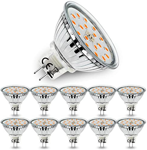 Confezione Da 10 Lampadine LED MR16 GU5.3, Bianco Caldo 3000K, 5W Equivalente A Lampadina Alogena 45W, AC/DC 12V LED Spot MR16 Luminoso 480LM, Angolo Di Emissione 120° Ø50x45mm, Non Dimmerabile