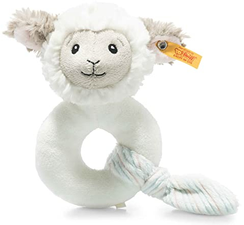 Steiff 242328 Soft Cuddly Friends Lita Lamm Greifring - 14 cm - Kuscheltier für Babys - creme, weiß, 61 g