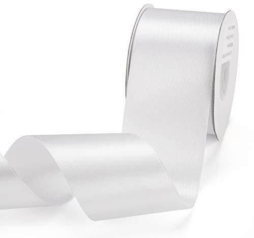 IHKFILAN Satinband, in White (50 mm x 22.86 m), matt glänzendes Geschenkband, edles Schleifenband zum Dekorieren & Basteln, zum Einpacken besonderer Geschenke, für Hochzeiten, Taufen, uvm