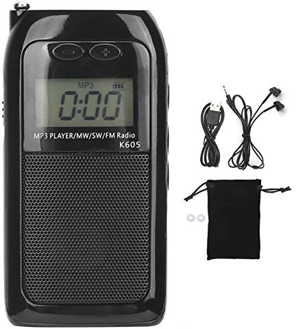 fasient1 K-605 Pocket Radio, FM/SW/MW Receptor de Radio de Transistor de sintonización Digital Pantalla LCD con Auricular Mini Reproductor de MP3 Personal portátil para Caminar Correr Ejercicio