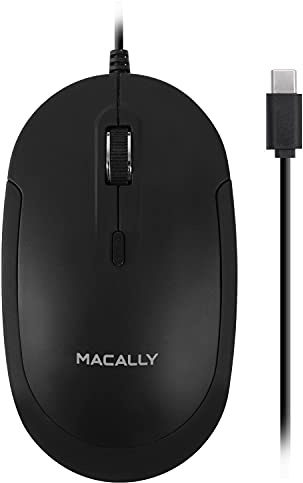 Macally Ucdynamouse-B, USB-C leise-klick Maus mit 3 Tasten und Scrollrad, optisch mit Kabel, schwarz