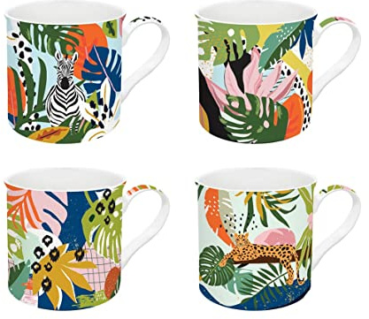 COFFRET 4 MUGS 30CL EN PORCELAINE FINE AMBIANCE TROPICALE