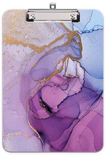 Hnogri porte bloc a4 avec pince, Plastique dur, Clipboard A4 dessin de mode, Planchettes à pince et porte-formulaires, 32CM x22CM, Marbre Violet
