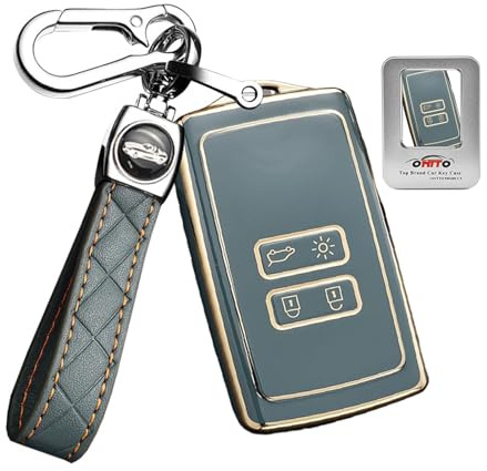 ontto Samrt Autoschlüssel Hülle Passt für Renault Arkana Megane Espace Scenic Laguna koleos Clio Master Bus Zoe TPU Schutzhülle Schlüsselhülle Schlüsselanhänger Schutz Etui 4 Tasten-Golden Grau
