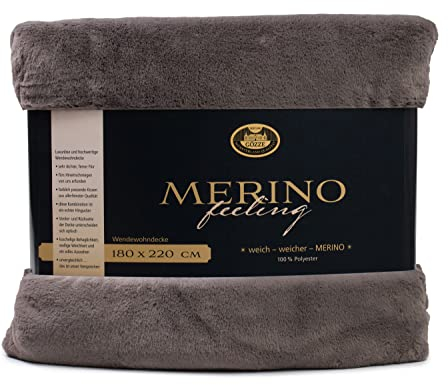 Gözze - Gemütliche Kuscheldecke, Merino Feeling, Wendbar, Hohe Dichte 600 g/m², 180 x 220 cm - Anthrazit