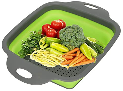 Folding Drain Basket Kitchen Silicone Colander Silicone Food Strainers Foldable Filter Drain Baskets Fruit Vegetable Washing Basket Kitchen Tools for Draining Pasta Fruits Vegetable